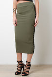 Ribbed Snap Button Up Midi Skirt