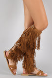 Fringe Covered Shaft Gladiator Sandal