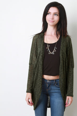 Melange Ribbed Knit Longline Cardigan