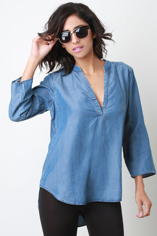 Chambray V-placket Top