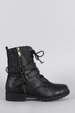 Distressed Zipper Combat Lace Up Ankle Boots