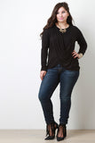 Draped Overlay Round Neck Long Sleeves Top