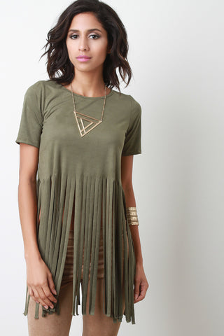 Long Fringe Vegan Suede Top