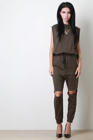 Open Knee Jogger Jumpsuit