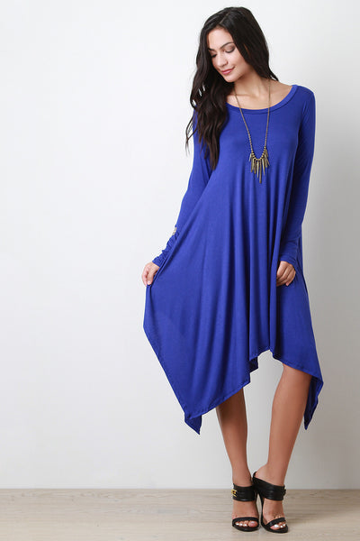 Round Neck Long Sleeves Handkerchief Maxi Dress