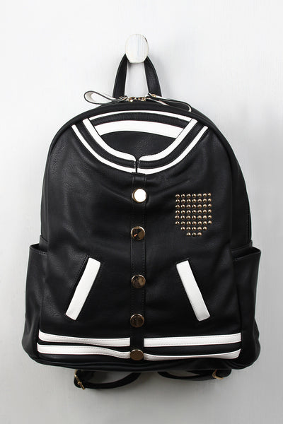 Vegan Leather Letterman Jacket Backpack