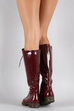 Round Toe Combat Lace Up Knee High Boots