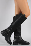 Qupid Buckle Lug Sole Riding Knee High Boots