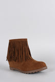 Suede Fringe Round Toe Hidden Wedge Booties