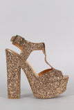 Bamboo Glitter Metallic Peep Toe Platform Chunky Heel