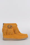 Bamboo Buckle Fringe Moccasin Hidden Wedge Booties