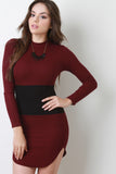 Contrast Panel Crew Neck Mini Dress