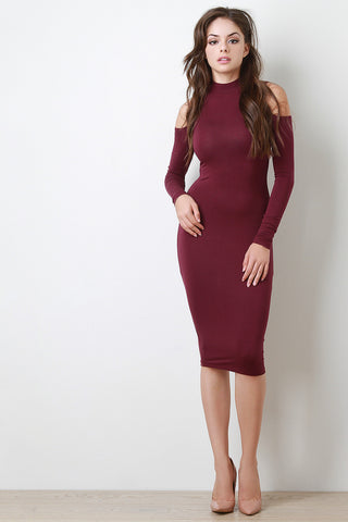 Open Shoulder Mock Neck Midi Dress