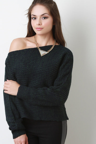 Off The Shoulder Melange Knit Sweater