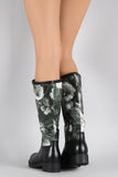 Floral Print Round Toe Knee High Rain Boots