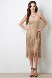 Faux Suede Fringe Skirt Mini Dress