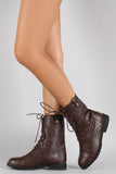 Round Toe Lace Up Combat Mid Calf Boots