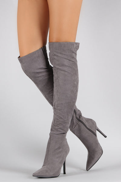 Suede Pointy Toe Stiletto Over-The-Knee Boots