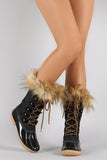 Faux Fur Cuff Lace Up Duck Mid Calf Boots