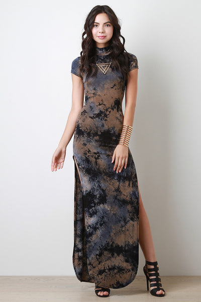 Casual Tie Dye Double Side Slit Maxi Dress