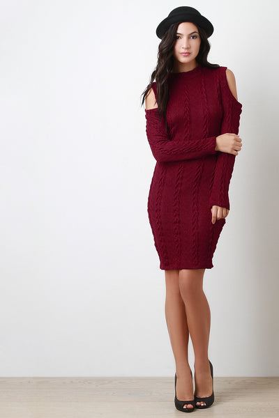 Cold Shoulders Long Sleeves Sweater Dress