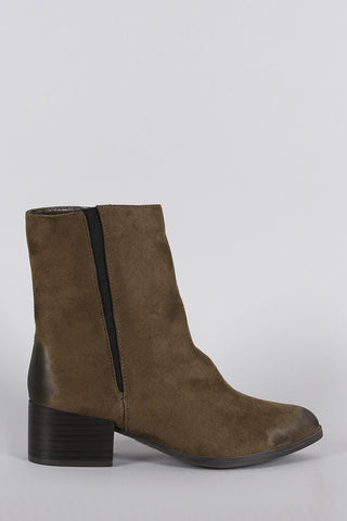 Qupid Elasticized Suede Pointy Toe Cowgirl Ankle Boots