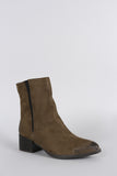 Qupid Elasticized Suede Pointy Toe Cowgirl Ankle Boots