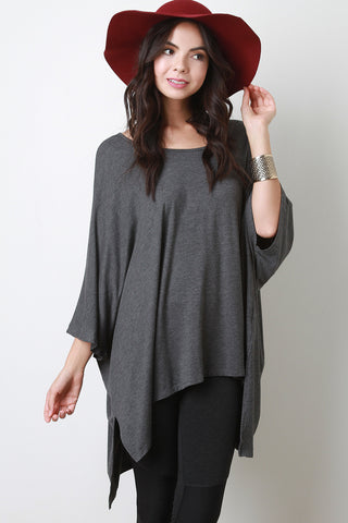 Oversized Drape Dolman Sleeves High Low Top