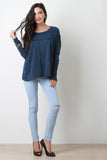 Raw Edge Patchwork Loose Fit Long Sleeves Top