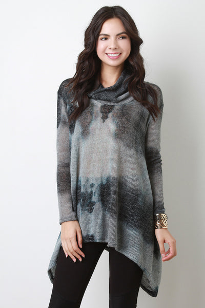 Tie Dye Turtleneck Asymmetrical Long Sleeves Sweater Top