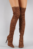 Liliana Leopard Pointy Toe Stiletto Over-The-Knee Boots