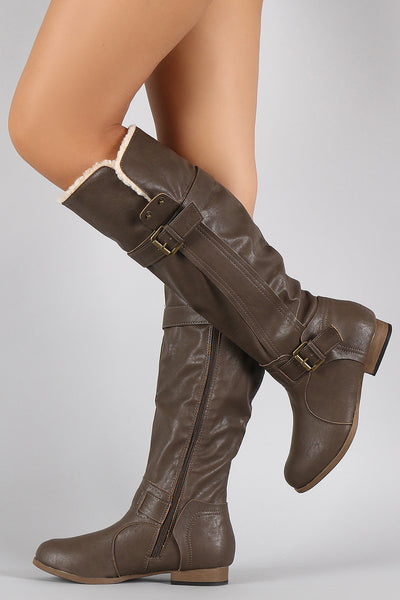 Wild Diva Lounge Shearling Cuff Lining Knee High Boots