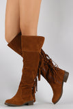 Suede Back Layered Fringe Riding Knee High Boots