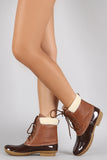 Faux Shearling Cuff Lace Up Duck Ankle Boots