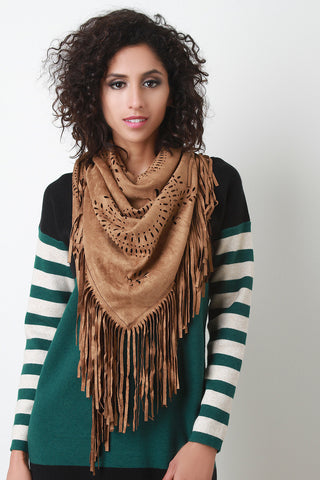 Suede Laser Cut Fringe Triangle Scarf