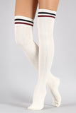 Double Stripe Textured Thigh High Socks