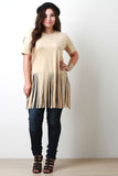 Short Sleeve Suede Fringe Hem Top