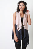 Color Block Faux Suede Fringe Vest