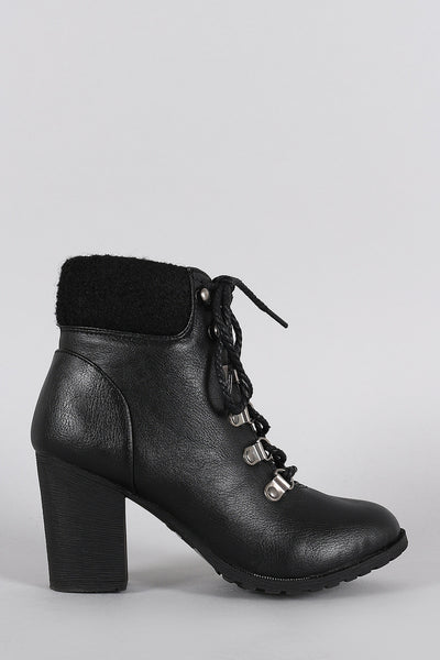 Bamboo Sweater Cuff Combat Lace Up Heeled Booties