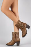 Slit Moto Lug Chunky Heel Ankle Boots