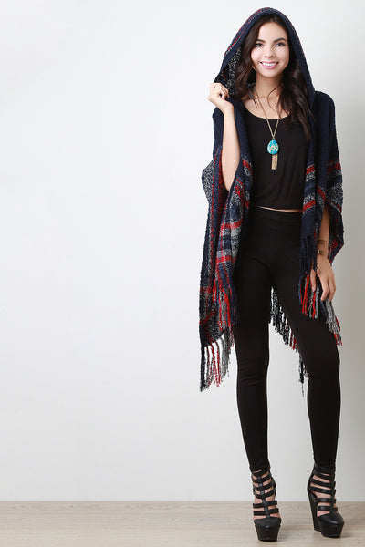 Hooded Melange Stripe Open Front Cardigan