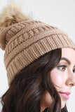 Ridged Fur Pom Pom Beanie