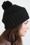 Rib Knit Pom Pom Beanie