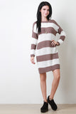 Two Tone Striped Knit Long Sleeves Sweater Dress