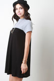 Two Tone Mock Neck Short Sleeves Shift Dress