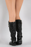 Quilted Zipper Buckled Jelly Knee High Rain Boots