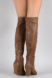 Almond Toe Lace Up Stacked Heeled Over-The-Knee Boots