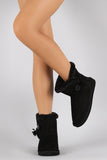 Suede Faux Fur Toggle Button Flat Ankle Boots