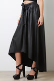 Vegan Leather Pleated High-Low Bow Skirt