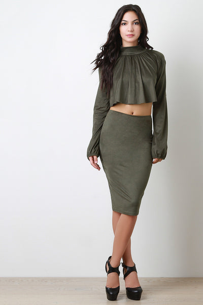 Vegan Suede Midi Pencil Skirt